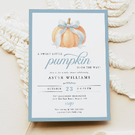 Invitación Ducha de bebé niño de calabaza con lazo azul polvo
