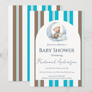 Invitación Ducha de bebé niño de cuadros clásicos azules y ma