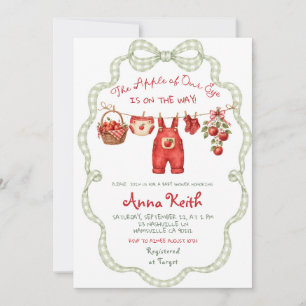 Invitación Ducha de bebé niño de cuadros verdes y rojos manza