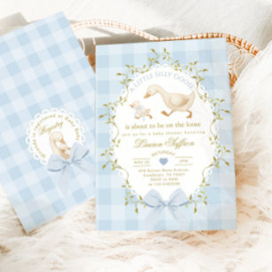 Invitación Ducha de bebé niño de gingham azul Silly Goose