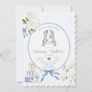 Invitación Ducha de bebé niño de guardería francesa lazo de r