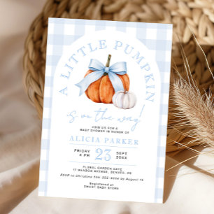 Invitación Ducha de bebé niño de lazo azul y pequeña calabaza