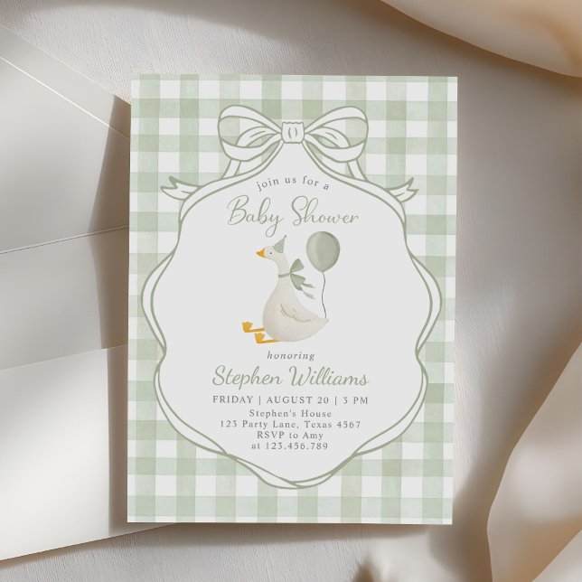 Invitación Ducha de Bebé Niño de lazo verde Silly Goose (Subido por el creador)