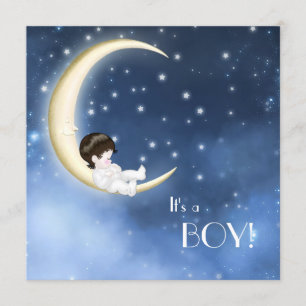 Invitación Ducha de bebé niño de luna azul y amarilla