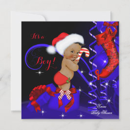 Invitación Ducha de bebé niño de Navidad étnica roja azul