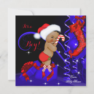 Invitación Ducha de bebé niño de Navidad étnica roja azul