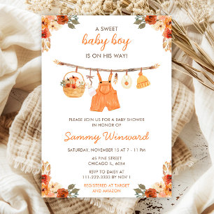 Invitación Ducha de bebé niño de ropa de otoño