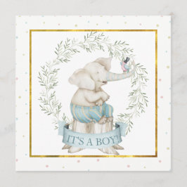 Invitación Ducha de bebé niño elefante