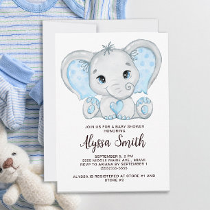 Invitación Ducha de bebé niño elefante azul bebé
