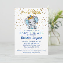 Ducha de Bebé Niño Elefante Azul Real y Dorado Prí