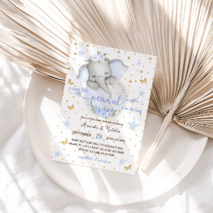 Invitación Ducha de Bebé Niño Elefante Lindo Botánico Elegant