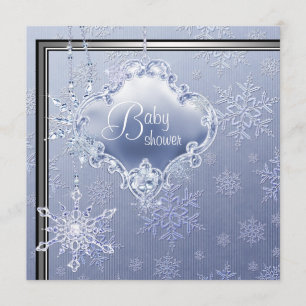 Invitación Ducha de bebé niño elegante copo de nieve azul pla