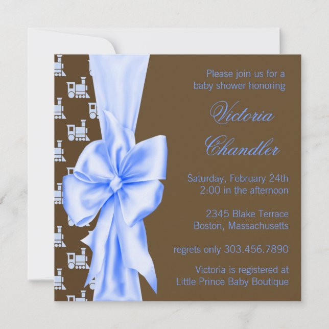 Invitación Ducha de bebé niño Elegante Tren Azul (Anverso)