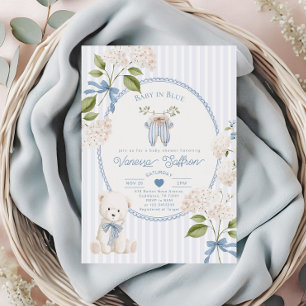 Invitación Ducha de bebé niño en la cuerda de ropa Bebé Coque