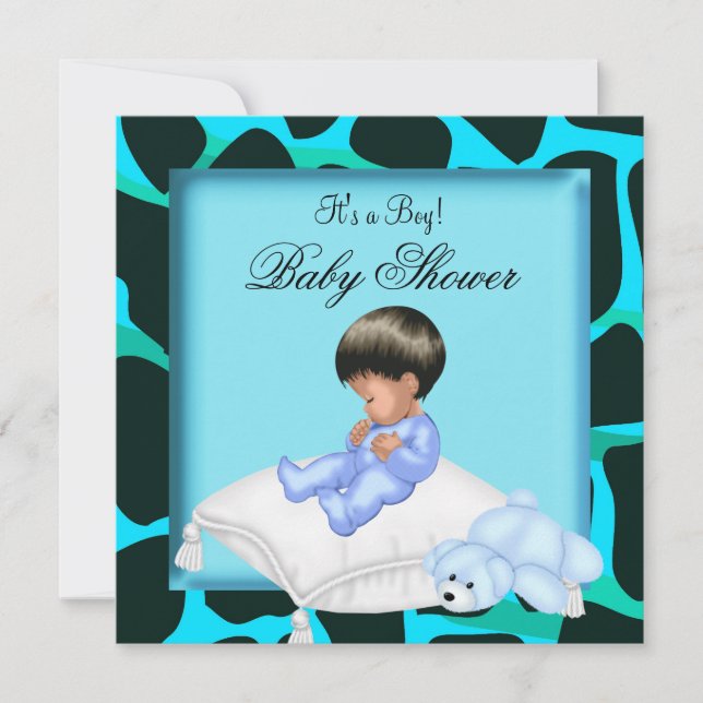 Invitación Ducha de bebé niño estampado animal afroamericano (Anverso)