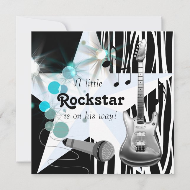 Invitación Ducha de bebé niño estrella de rock (Anverso)