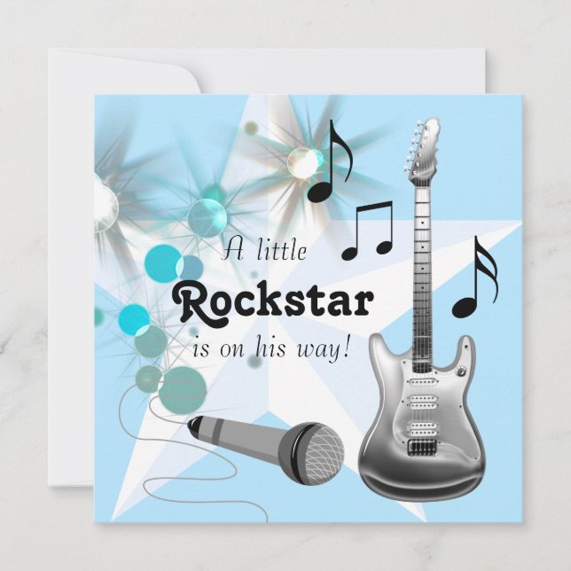 Invitación Ducha de bebé niño estrella de rock (Anverso)