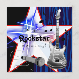 Invitación Ducha de bebé niño estrella de rock cebra azul roj