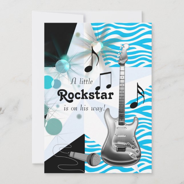 Invitación Ducha de bebé niño estrella de rock cebra azul tea (Anverso)