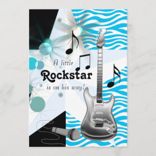 Invitación Ducha de bebé niño estrella de rock cebra azul tea