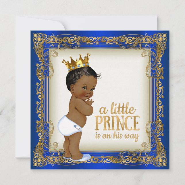 Invitación Ducha de Bebé Niño Étnico Prince Afroamericano (Anverso)