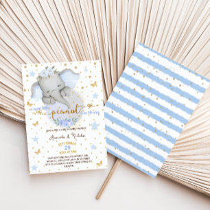 Invitación Ducha de bebé niño floral azul elefante mani dulce