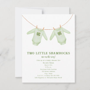 Invitación Ducha de bebé Niño Gemelos Pequeños Tréboles de Sa