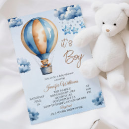 Invitación Ducha de bebé niño Globo Aerostático Azul Capricho