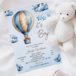 Invitación Ducha de bebé niño Globo Aerostático Azul Capricho