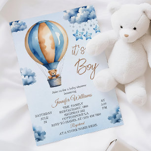 Invitación Ducha de bebé niño Globo Aerostático Azul Capricho