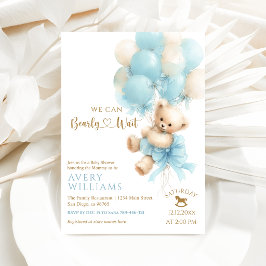 Invitación Ducha de bebé niño globo azul lazo oso de peluche
