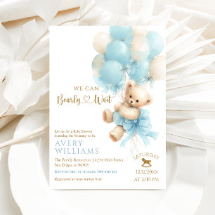 Invitación Ducha de bebé niño globo azul lazo oso de peluche