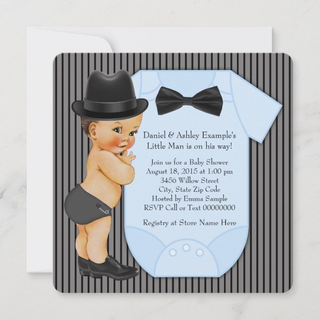 Invitación Ducha de bebé niño hombrecito (Anverso)
