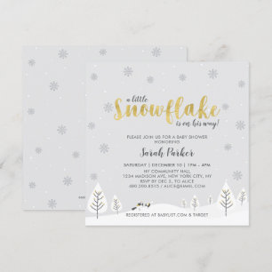 Invitación Ducha de Bebé Niño Invierno Mágico Plata y Oro