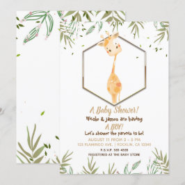 Invitación Ducha de Bebé Niño Jirafa Cute Aquarela Tropical