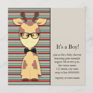 Invitación Ducha de bebé niño jirafa geek adorable