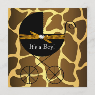 Invitación Ducha de bebé niño jirafa marrón dorado