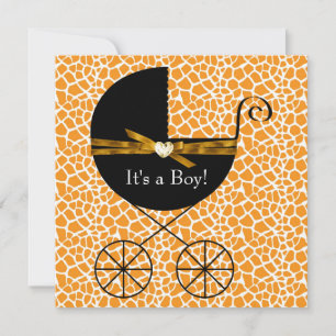 Invitación Ducha de bebé niño jirafa marrón dorado