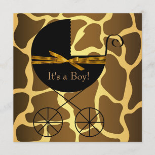Invitación Ducha de bebé niño jirafa marrón dorado