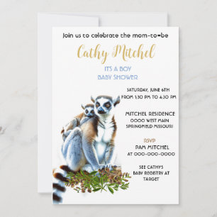 Invitación Ducha de bebé niño Lemurs