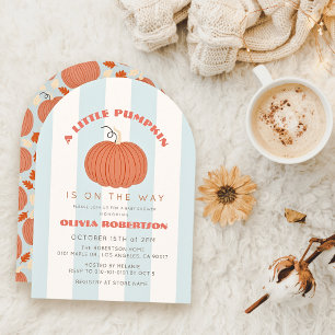 Invitación Ducha de bebé niño Little Pumpkin Blue Stripes