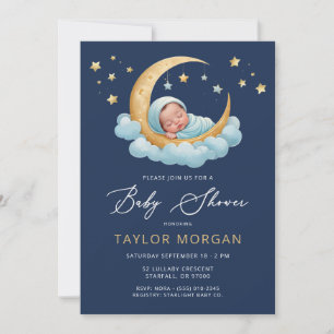 Invitación Ducha de bebé niño Luna y Estrellas Celestiales Na