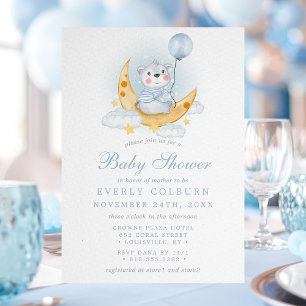 Invitación Ducha de bebé niño Luna y Estrellas Oso de Peluche