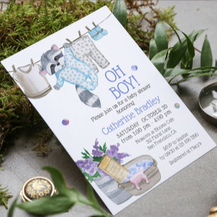 Invitación Ducha de bebé niño mapache lindo día de lavado