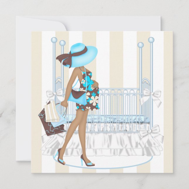Invitación Ducha de bebé niño marrón azul (Anverso)