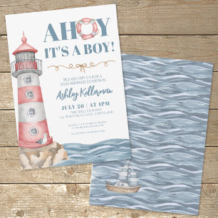 Invitación Ducha de Bebé Niño Náutico Rojo Azul