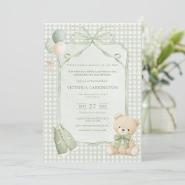 Invitación Ducha de Bebé Niño Osito Verde Caballero Pequeño
