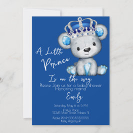 Invitación Ducha de bebé niño oso azul real lindo