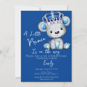 Invitación Ducha de bebé niño oso azul real lindo