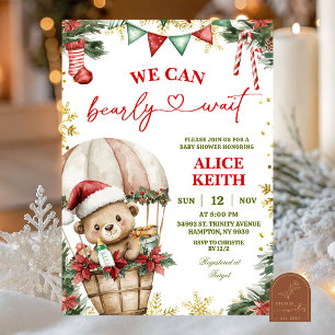 Invitación Ducha de bebé niño oso de Navidad en globo aerostá